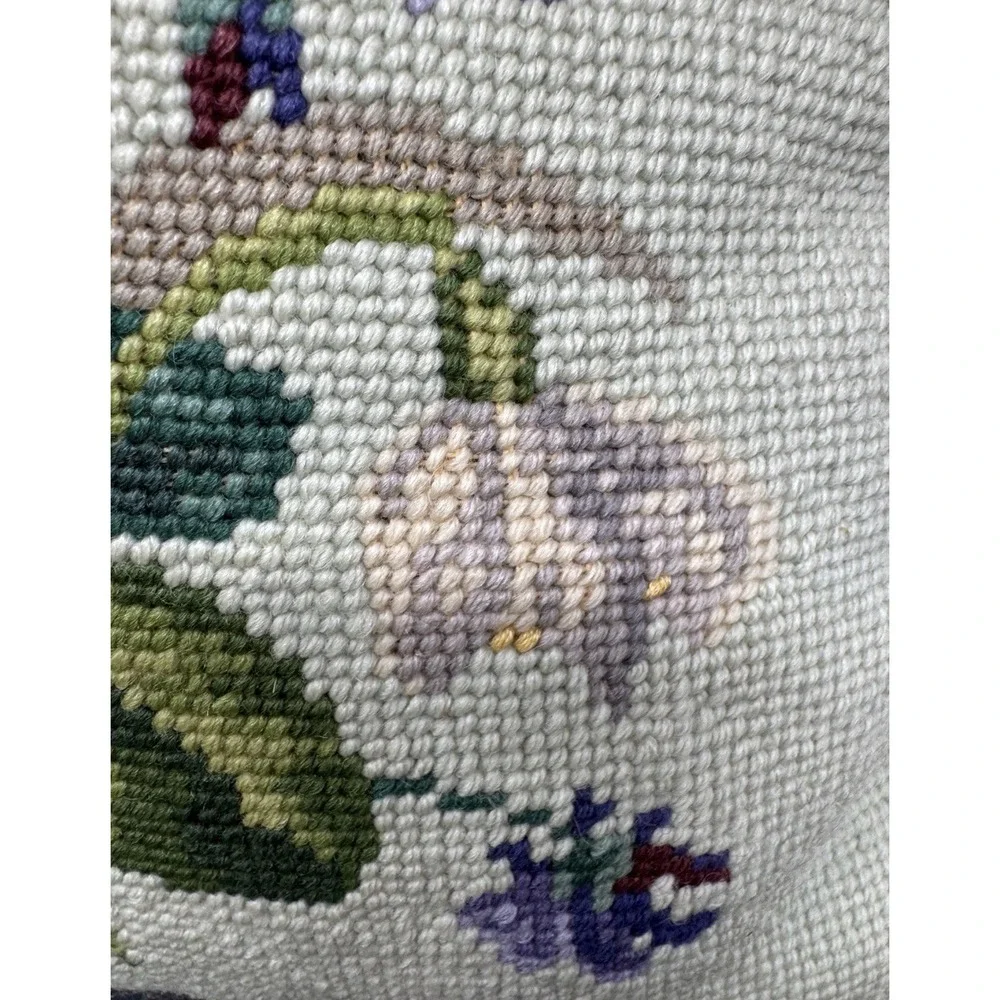 Vintage Down Filled Cross Stitch Throw Pillow With Pansies Cottage 12